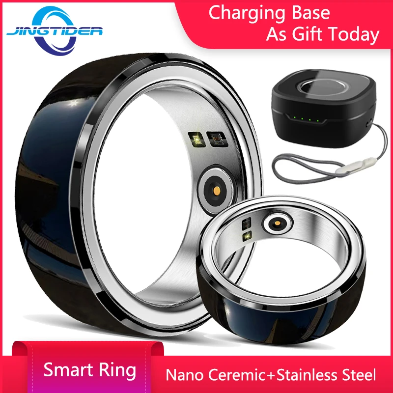 Nano Ceramic Stainless Steel Smart Ring Health Fitness Tracker Fashion Intelligent Finger Ring Wateroroof With Charging Base