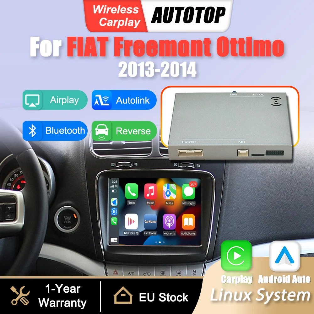 Boîtier adaptateur d'interface sans fil CarPlay Android Auto pour Fiat Freemont Ottime 2013-2014, Mirror Link, Airplay, BT, module de navigation GPS