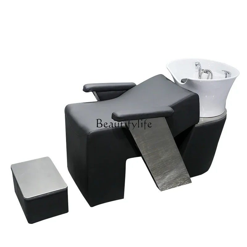 

Barber Shop Shampoo Chair Hair Salon Simple Ceramic Basin Lying Half Flushing Bed for Hair Salon