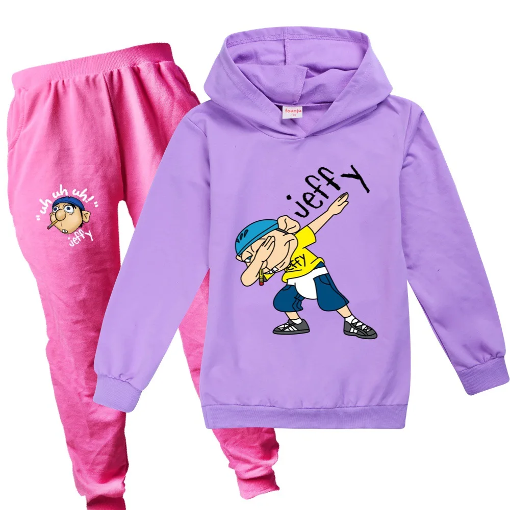 2026 Fall Cartoon Jeffy Puppet Clothes Baby Boys Clothing Sets Children Halloween Outfits Teenager Girls Hoodies+Pants 2pcs Suit