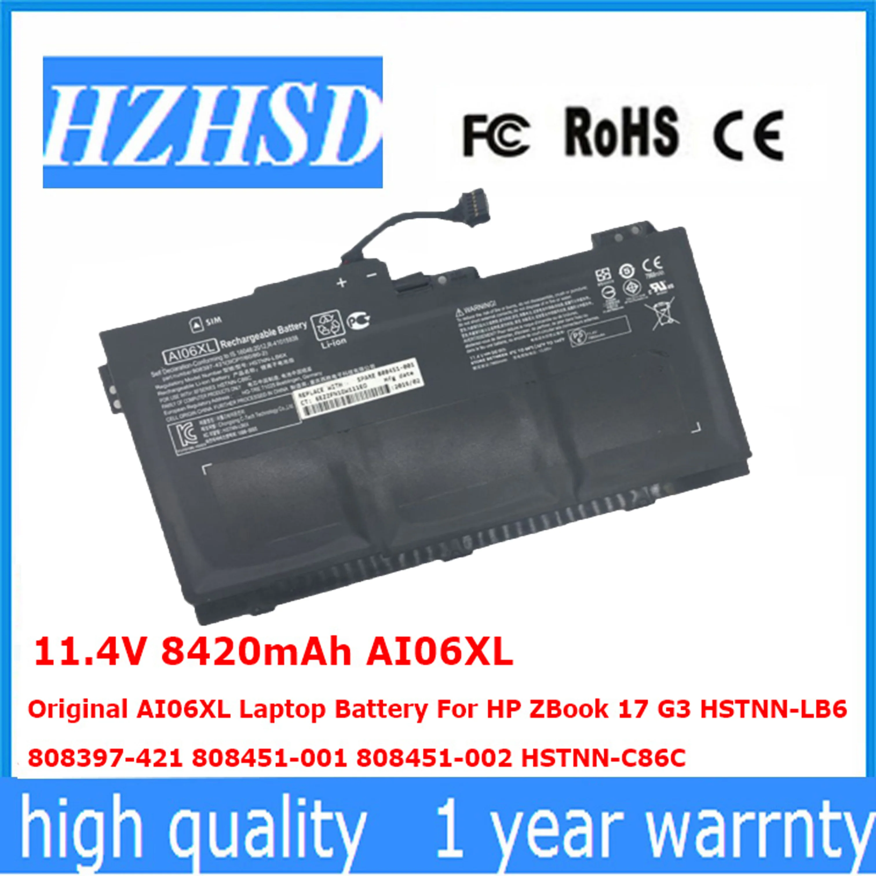 11.4V 8420mAh AI06XL Original AI06XL Laptop Battery For HP ZBook 17 G3 HSTNN-LB6  808397-421 808451-001 808451-002 HSTNN-C86C