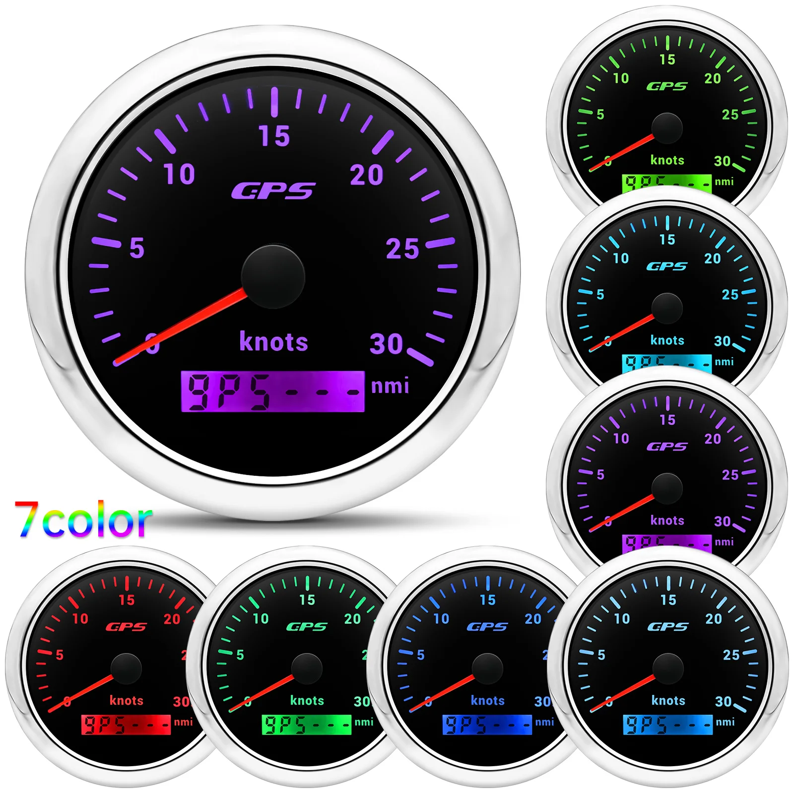 7 Color Backlight 0~30 Knots 85MM GPS Speedometer Gauge with GPS Antenna 0~60 Knots Odometer for Marine Car Boat Yacht 12V24V