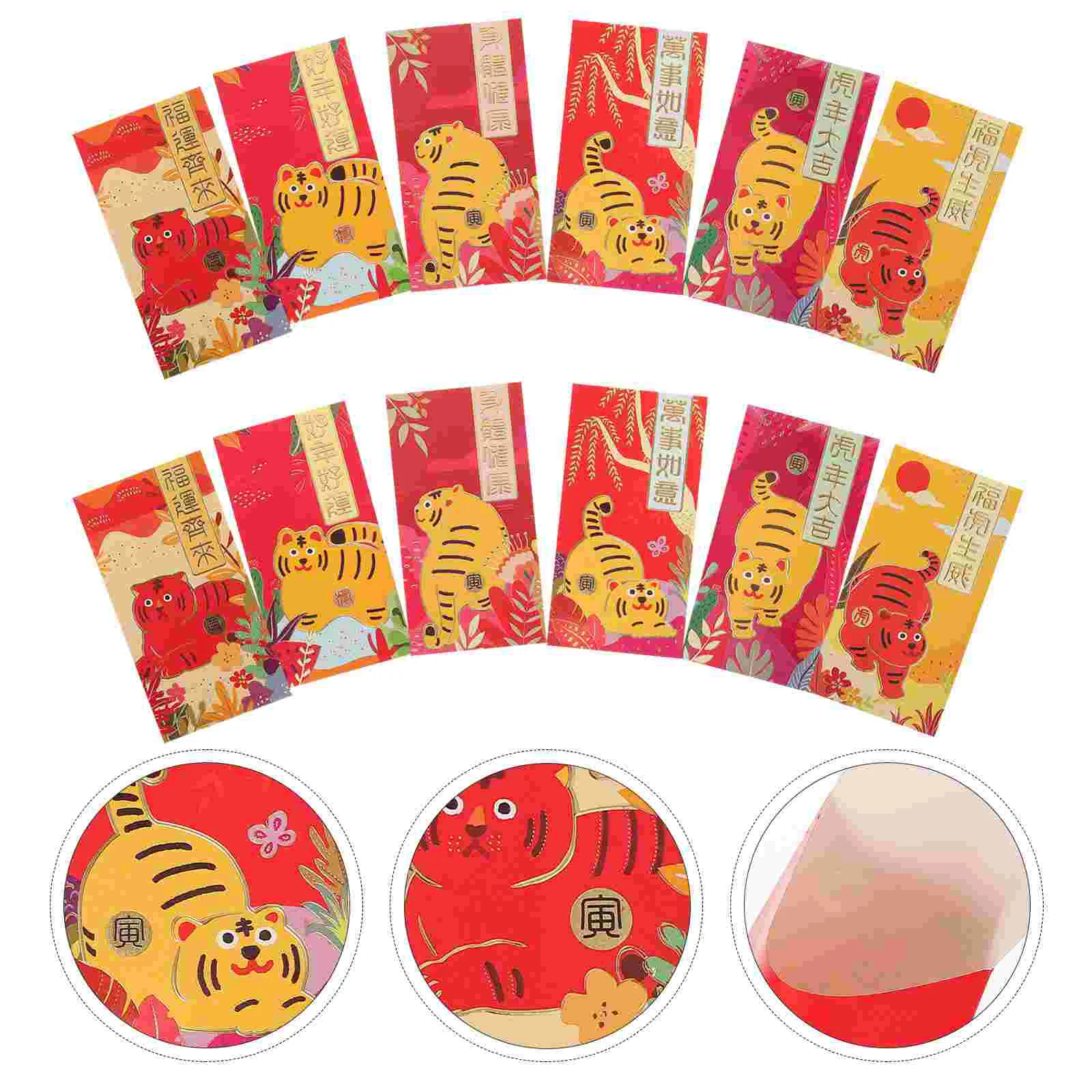 36 PCS Year of The Tiger Red Envelope Luck Money Pockets Chinese Packets Creative Cartoon Style Elements Festive Envelopes