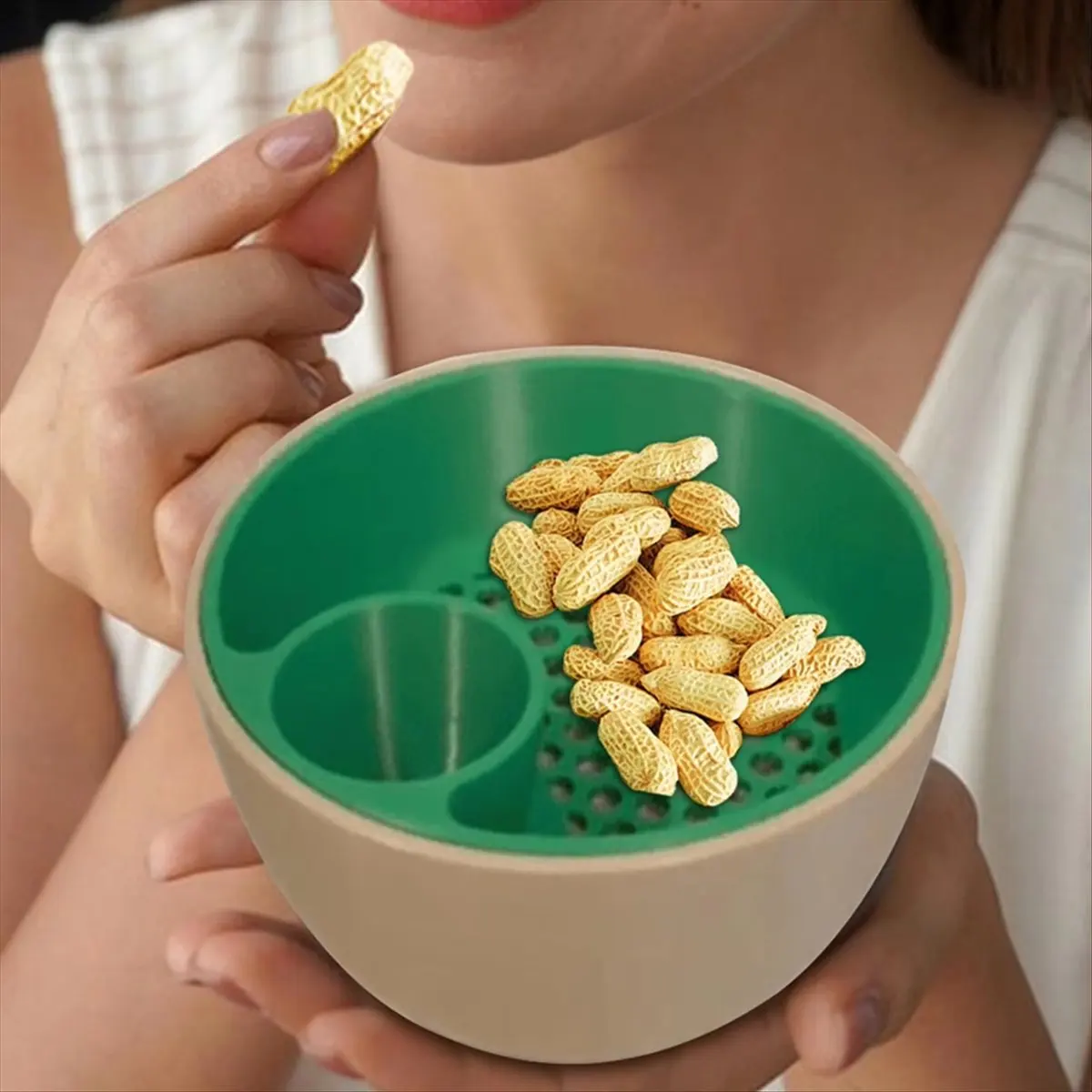 N14R Top Nut Bowl Shell Collecting Snack Bowl Divided Walnut Plate Two-Tier Food Holder for Edamame Cherries Camping Gathering