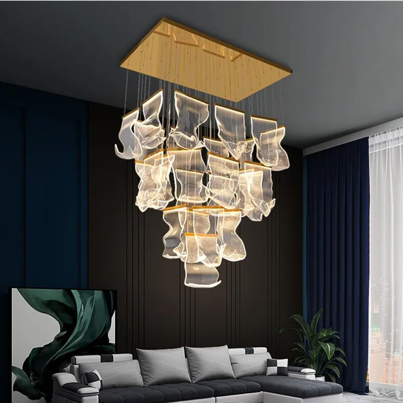 LED Postmodern Art Paper Iron Acryl Chandelier Lighting Lustre Suspension Luminaire Lampen For Dinning Room