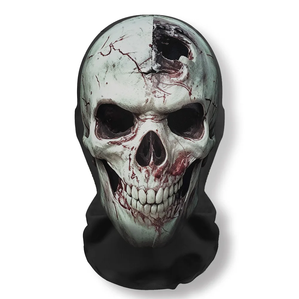 Skull Mask 3D Realistic Full Head Blood Horror Skeleton Hood Breathable Mesh Eyes Stretch Halloween Cosplay Costume Party