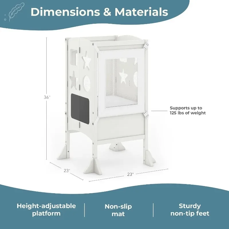 Guidecraft Classic Kitchen Helper® Stool - Ivory: Foldable Toddler Tower with Adjustable Height Platform | Premium Learning