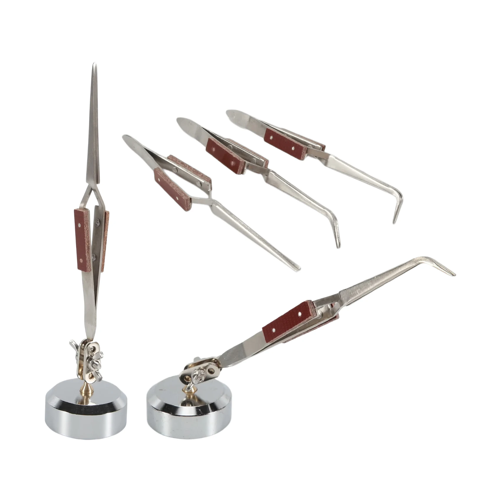 5 PCS Soldering Tweezers Set + Base 360° Rotation For Jewelry Making, Welding, Repairing
