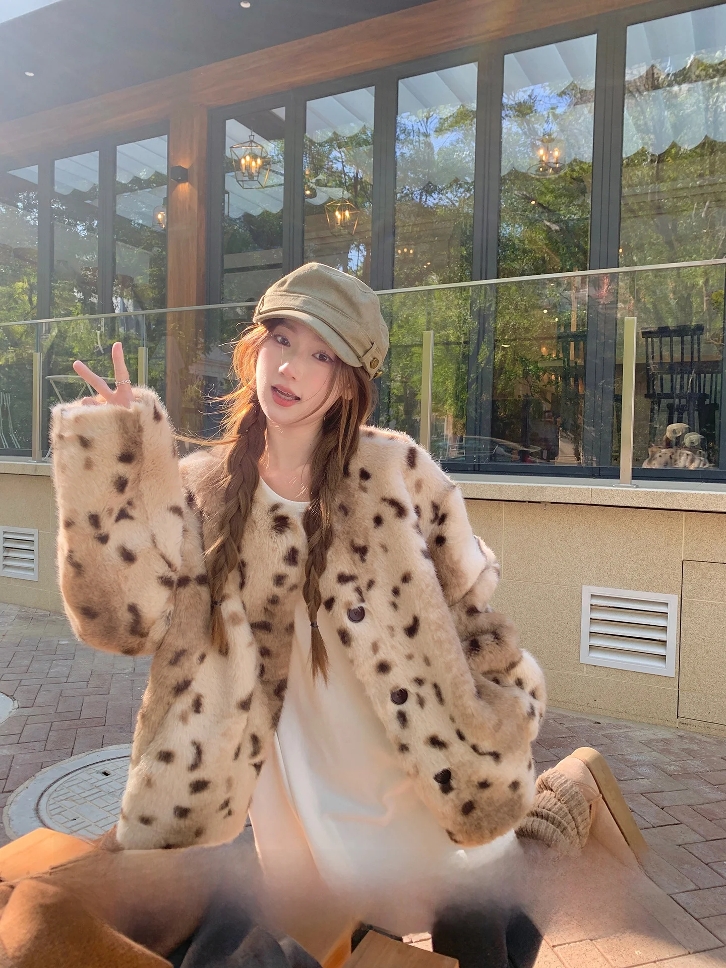 

Меховая куртка с леопардовым принтом Cheese Rabbit, женская свободная теплая хлопковая верхняя одежда, высококачественное пальто в американском стиле