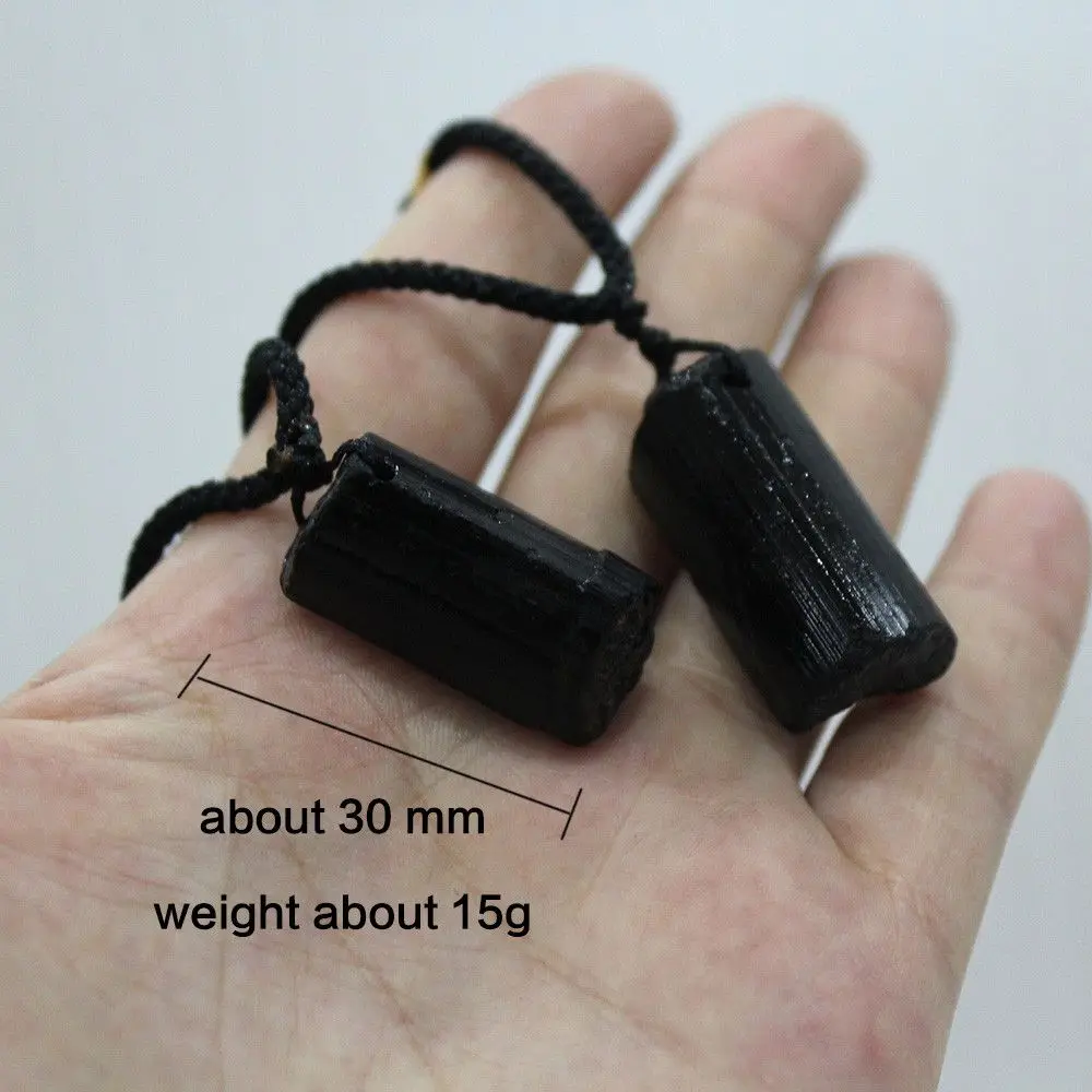 Natural Black Tourmaline Rough Pendant Necklace Irregular Black Tourmaline Cylinder Rough Stone Personality Necklace Jewelry