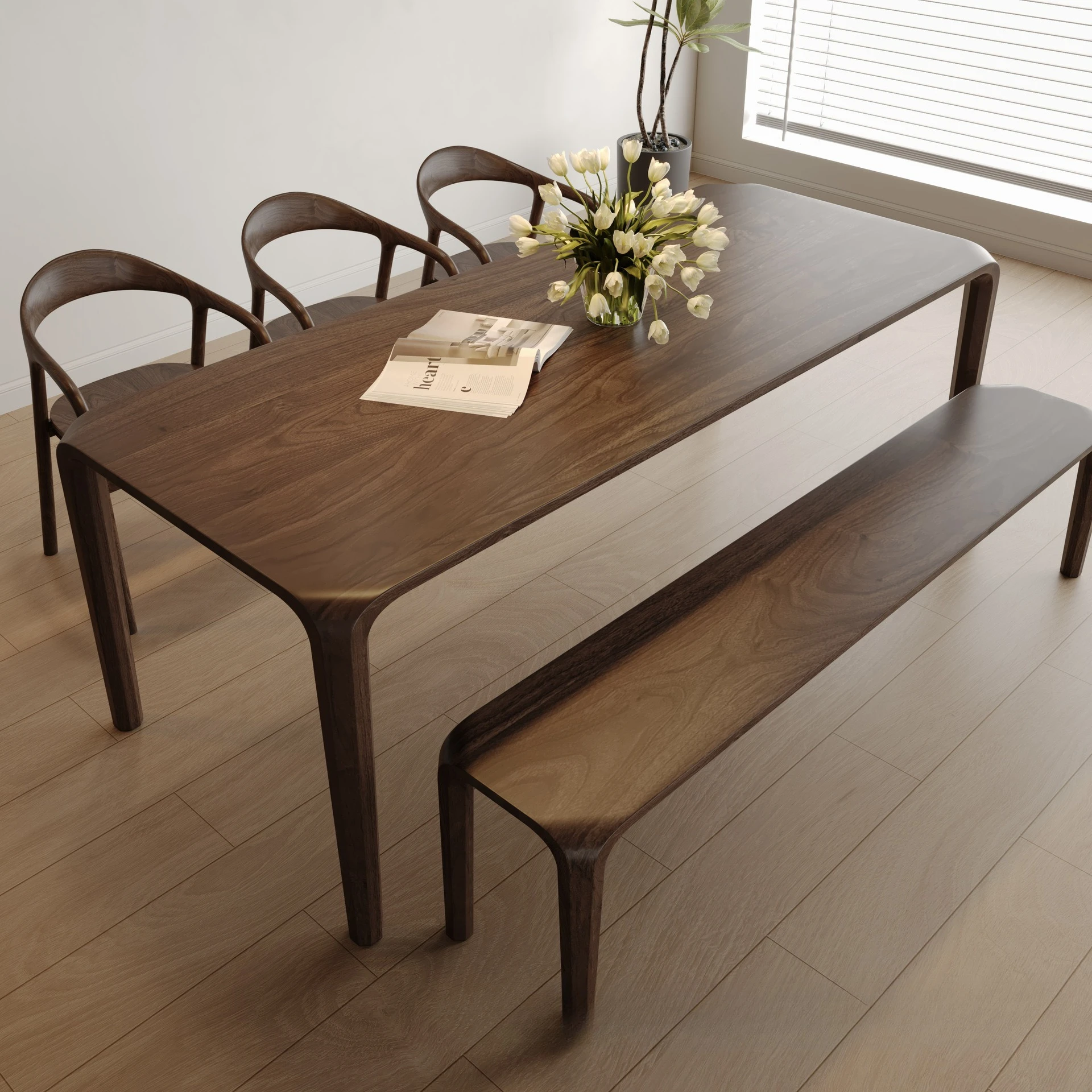 Solid wood dining table rectangular light luxury simple modern household all solid wood dining