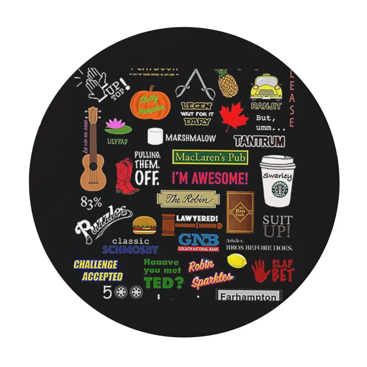 How I Met Your Mother Himym Tv Show Collag Waterproof Round Tablecloth Oilproof Table Cloth Kitchen Events Dining Table Cover