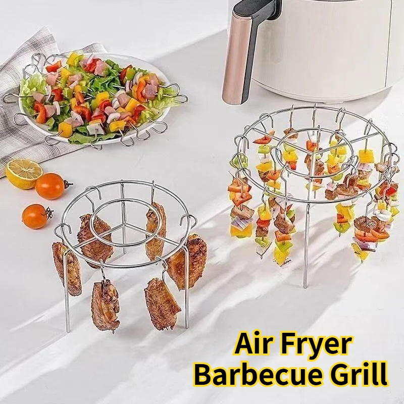 Runder Hängender Spießhalter, Verstärkter Küchen-Ofen-Heißluftfritteuse-Grill aus Edelstahl, Haushalts-Outdoor-BBQ-Hängeregal