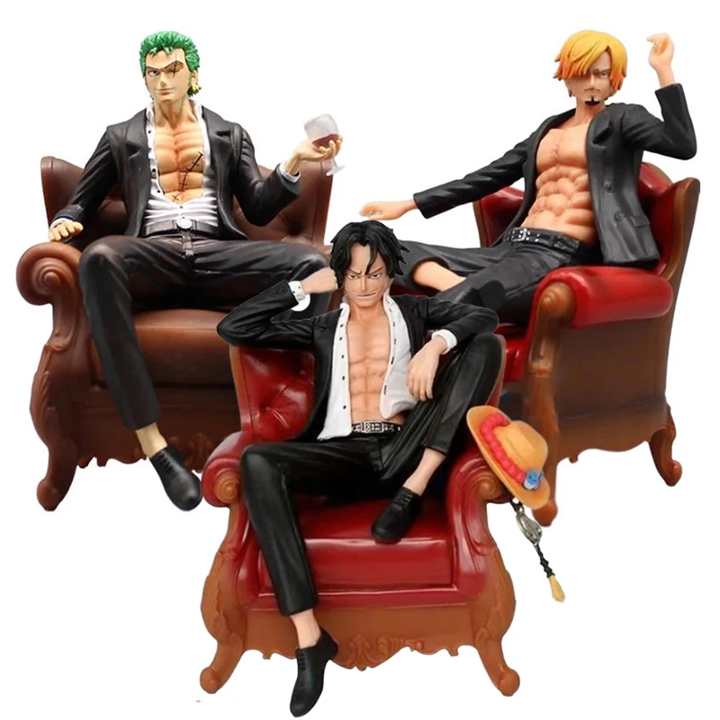

Anime Roronoa Zoro Sofa Figure One Piece Ace Figure Suit Sanji Action Figure Sofa Sitting Model 15cm PVC Collectible Statue Toys
