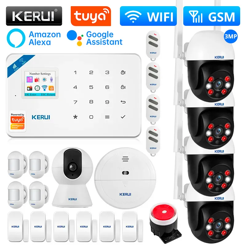 Kerui w181 sistema de alarme wi fi gsm alarme para casa apoio alexa tuya inteligente sensor movimento sensor da porta detector sirene segurança