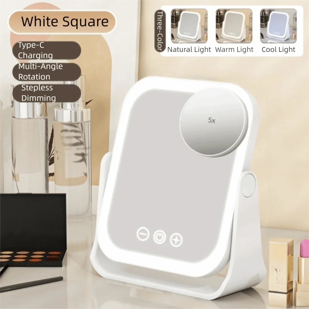 Specchio per trucco a LED a 3 colori Touch screen intelligente edversibile Specchi cosmetici Specchio ingranditore 5x dimmerabile elettrico con viaggio a LED