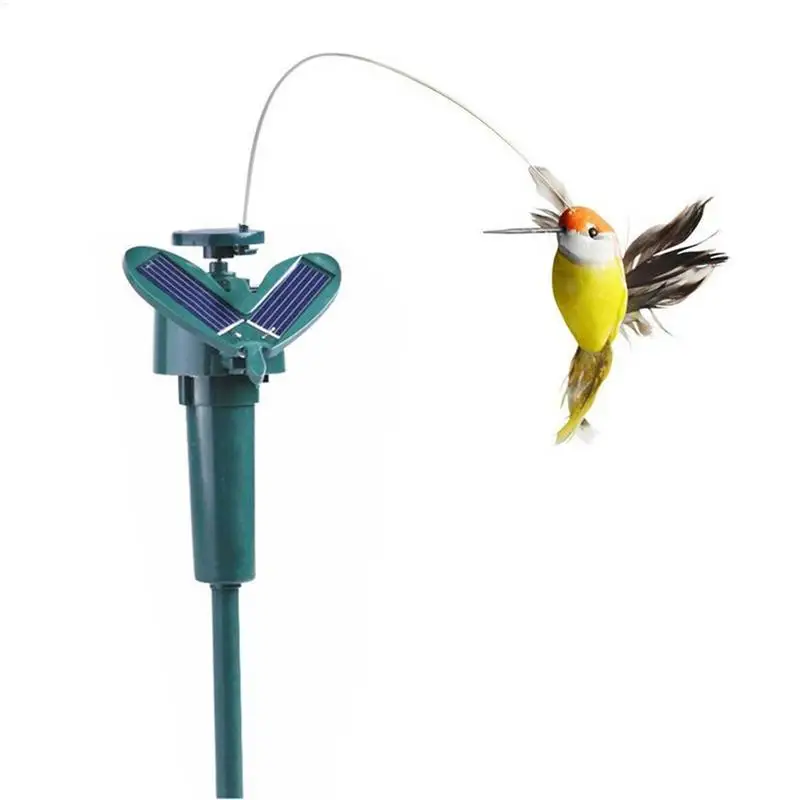 1PC Solar Fluttering Hummingbird Creative Simulation Auto Flying Hummingbird Artificial Feather Random Color Garden Ornaments