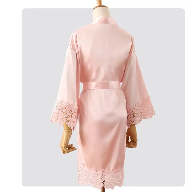 Summer Lace Sleepwear Bride&Bridemaid Wedding Robe Gown Solid Embroidery Kimono Bathrobe Women Casual Home Night Dress M L Xl