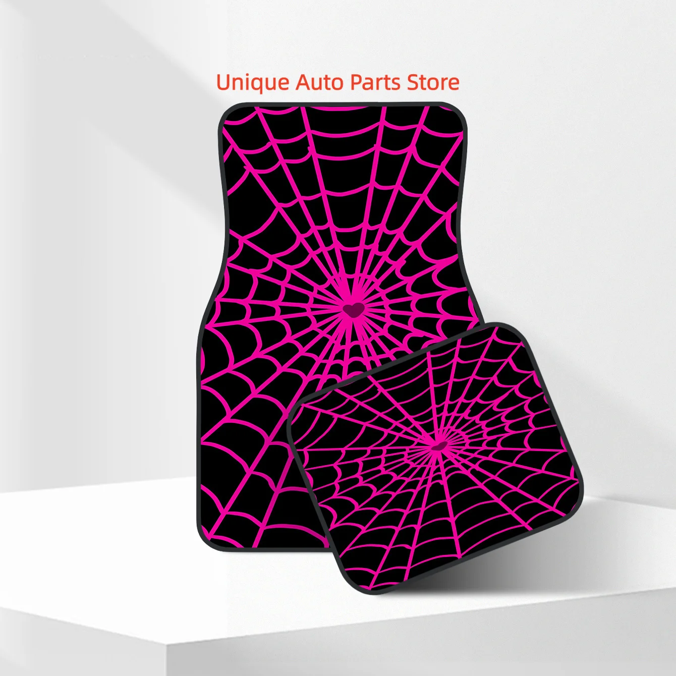 A Set of Four Pink Spider Web Printed Car Mats, Front And Rear Carpets, Suitable for Stylish Car Interior Protection for Cars, T view 4
