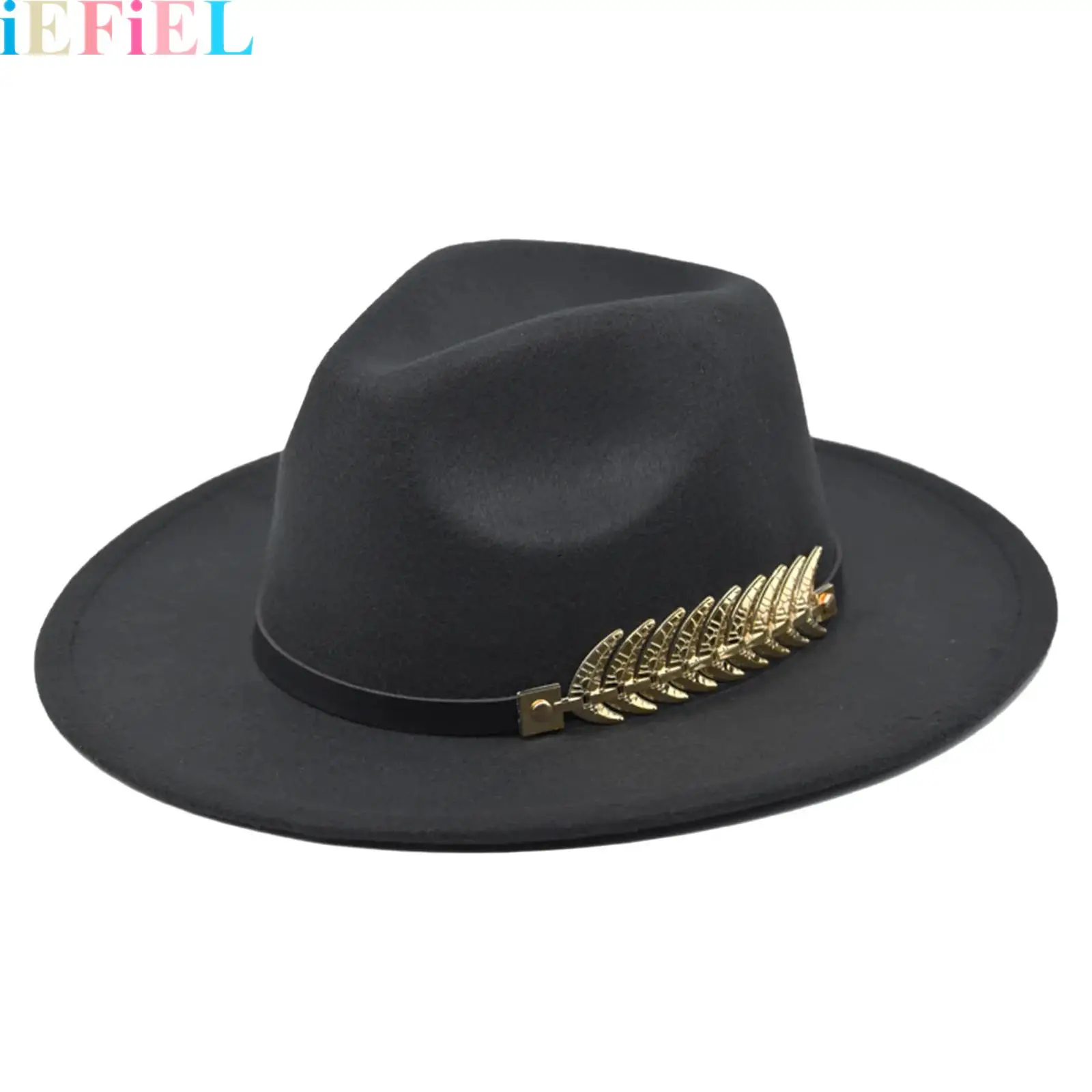 

Adults Wide Brim Fedora Vintage Hat Buckle Floppy Top Hat with Fish Bone Metal Belt for Performance Traveling