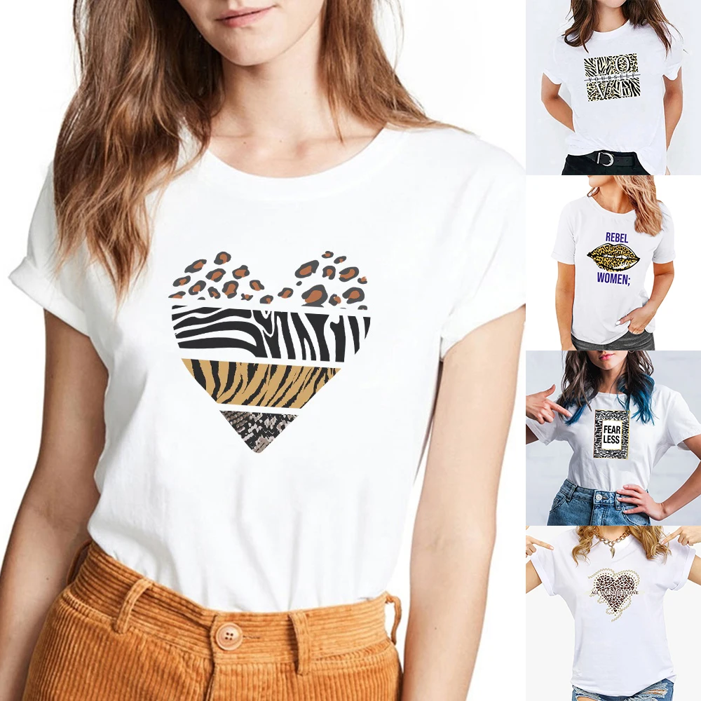 

T-shirt Summer Basis O-Neck Shirt Short Sleeve Tshirt Leopard Series Pattern Ladies Fashion Tops Clothing Female Clothes Tees