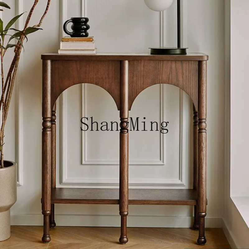 

FG retro solid wood entrance table, living room side cabinet, corridor aisle storage cabinet side table