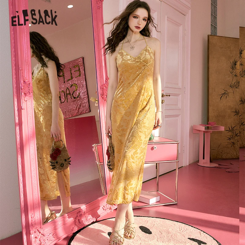 

ELFSACK New Chinese style cheongsam with improved suspender dress for women's 2024 summer new design sense skirt