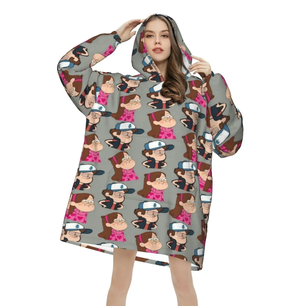 Gravitys Falls Wearable Blanket Hoodie for Women Men Oversized Sweatshirt Blanket with Pocket