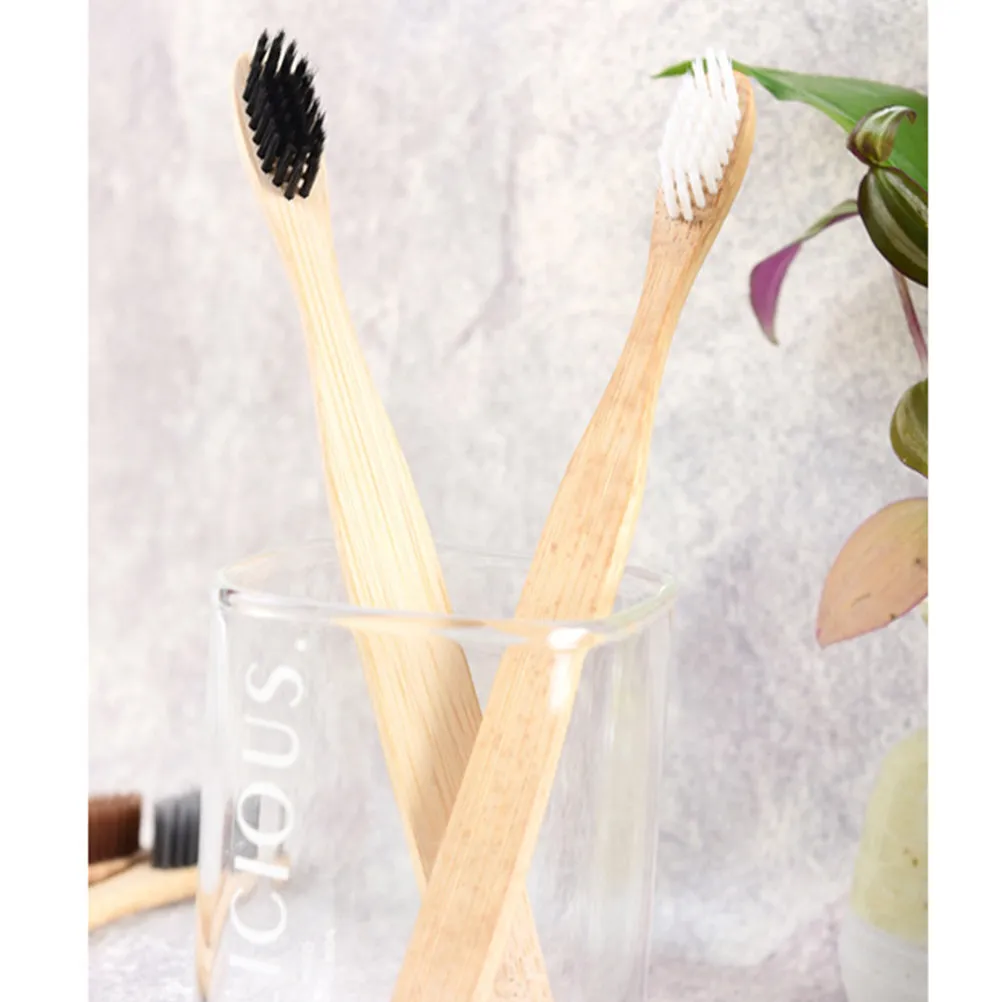 20Pcs Bamboo Toothbrush Adults Eco Friendly Biodegradable Long Handle Bamboo Fiber Bristles Water Absorbing Dry Fast