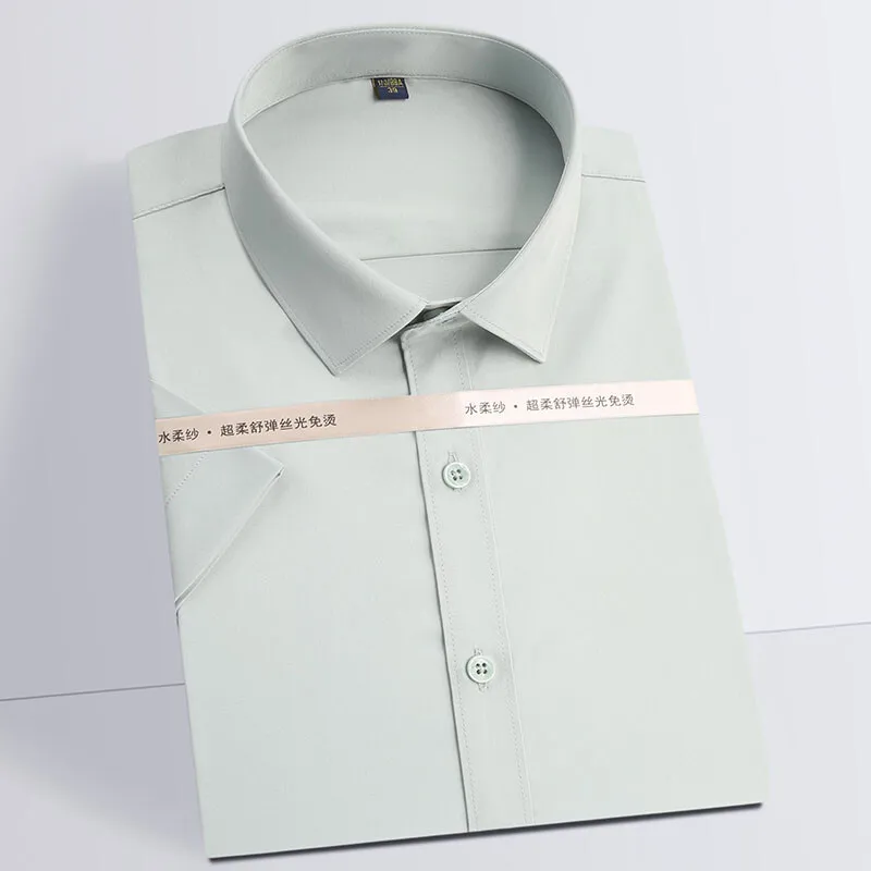 

Men's Summer Casual Non-iron Dress Shirt Pocketless Wrinkle Resistant Comfortable Soft Short Sleeve Formal Party Shirts