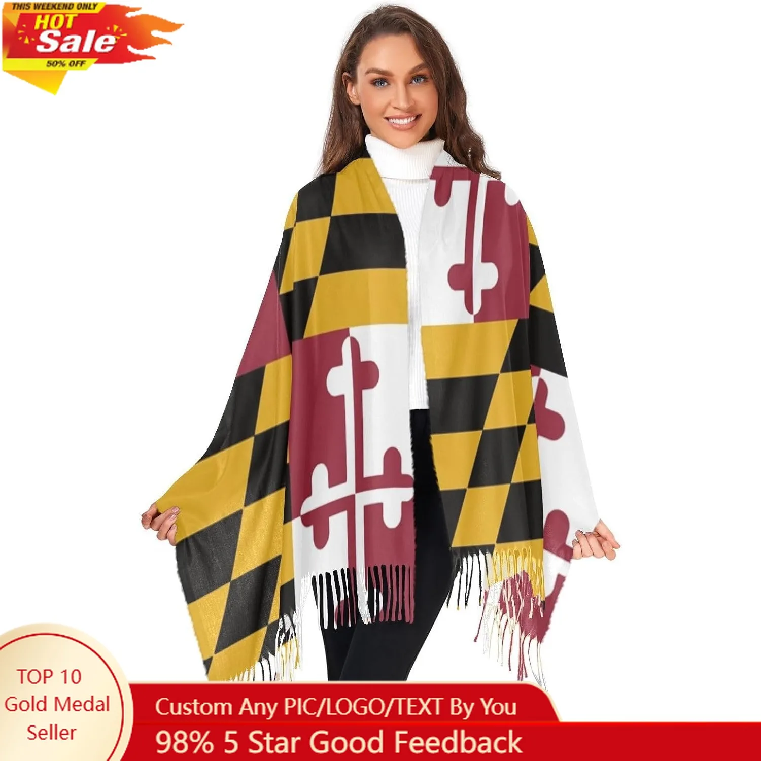 Women's Scarf Shawl Cashmere Feel Scarves Fashion Soft Winter Warm Large Scarf with Tassel