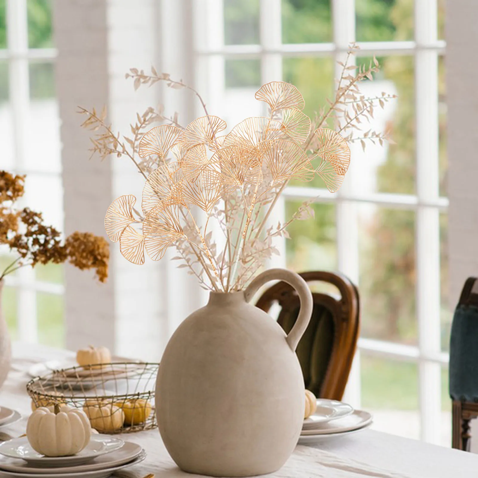 

4Pcs Artificial Ginkgo Leaf Stems Realistic Faux Ginkgo Branches Decoration Wedding Party Vase Centerpiece Fake Plant Ornament