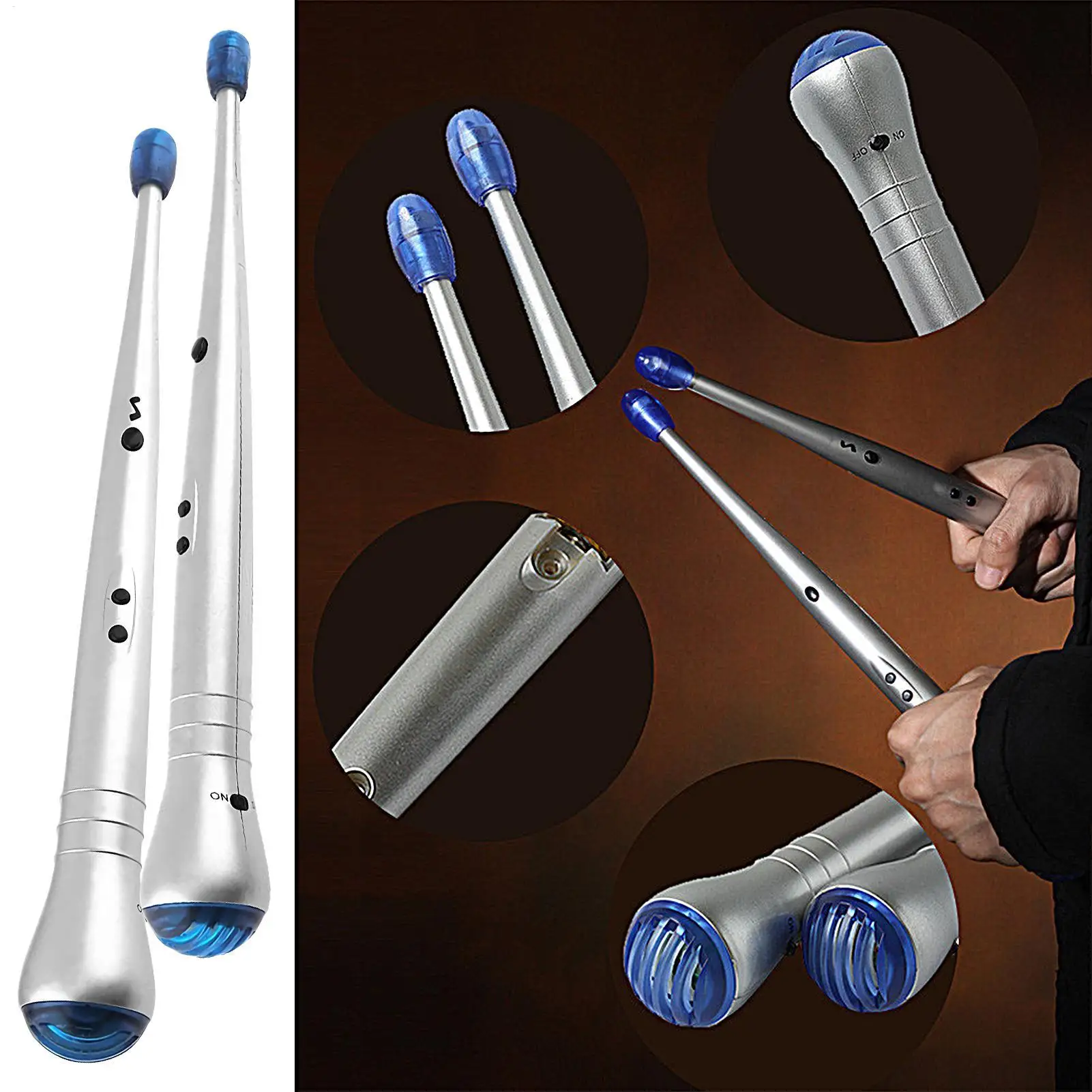 One Pair Electronic Drumsticks Creative Drum Sticks Crash & Snare Sounds With Sensitive Tip + Built-in Speakers Musical Toys