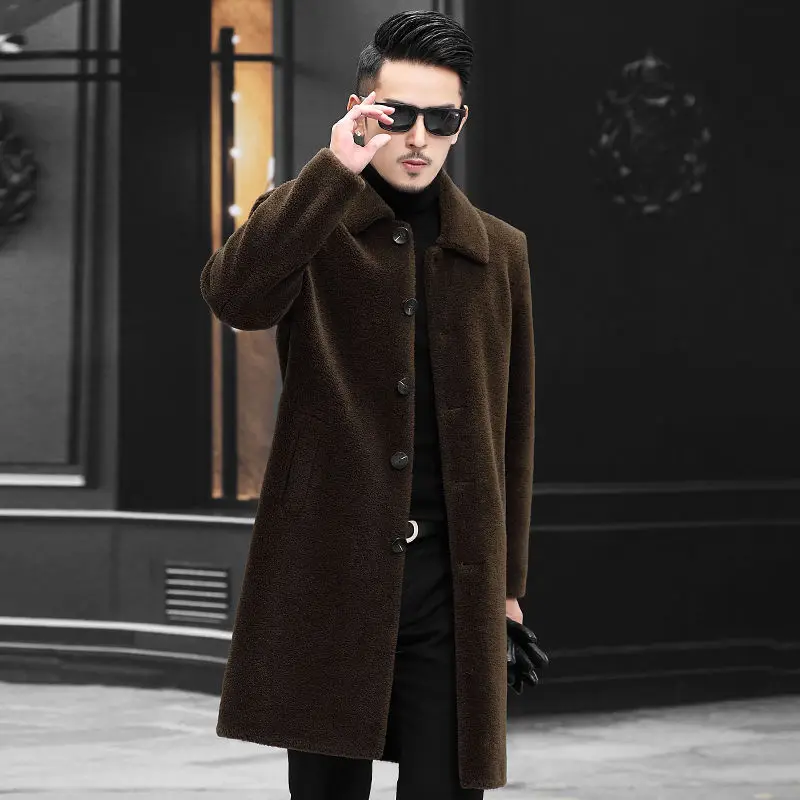 

2022 Men's Winter Fashion Long Sheep Shearling Coats Male Lapel Genuine Lamb Fur Jackets Men Single Breasted Warm Outerwear N05