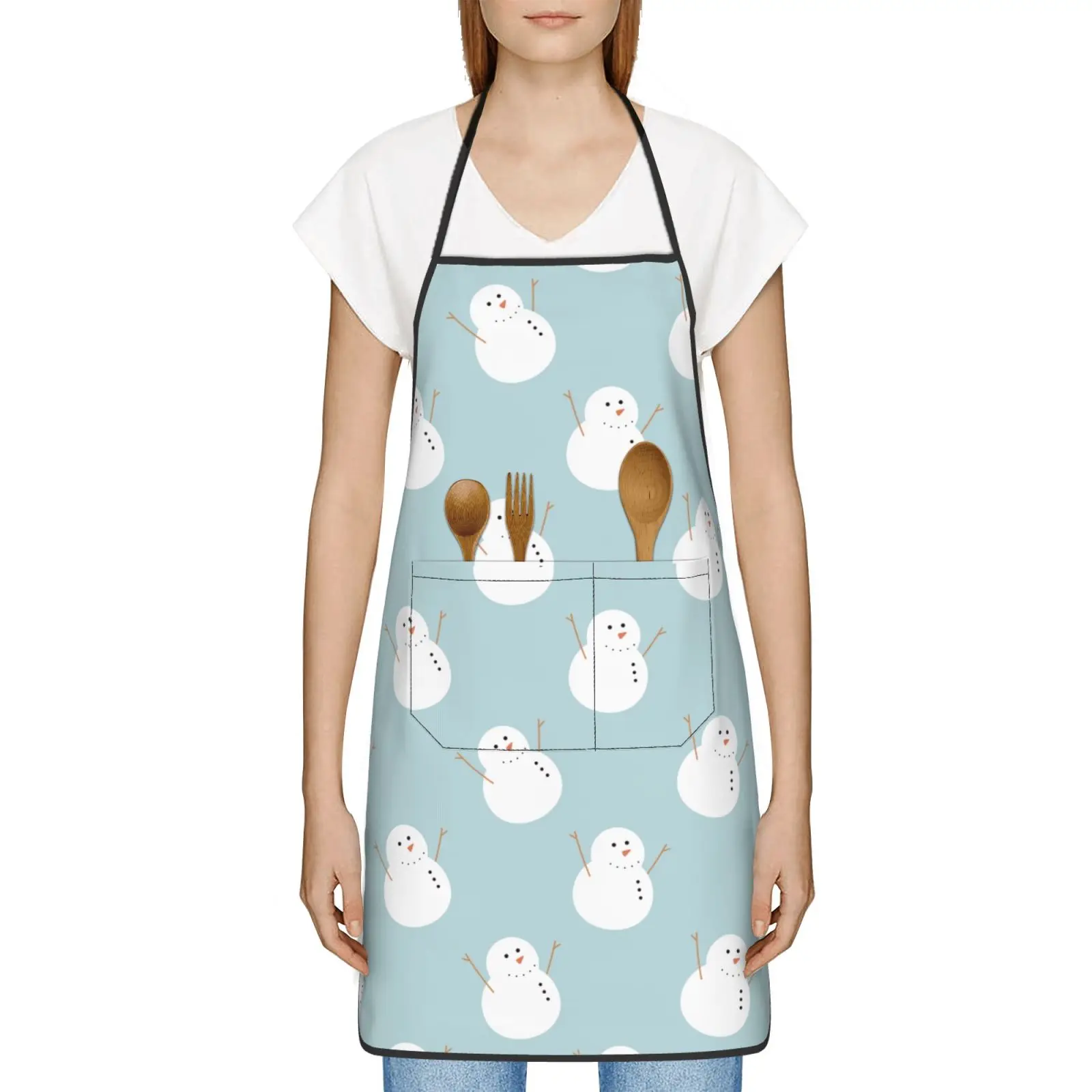 

Funny Snowman Print Kitchen Household Oil-Proof Cooking Apron For Women Men Kitchen Waterproof Adult Coffee Baking Accessories