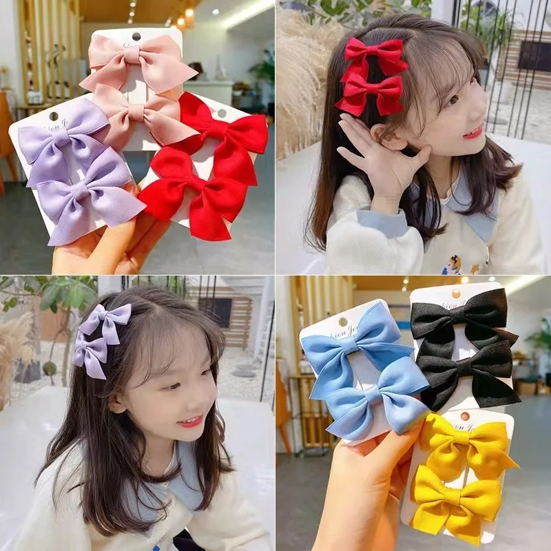 

2pcs/Set Satin Three-Dimensional Bow Clips Fashionable Sweet Girl Cute Temperament Girl Hair Accessories