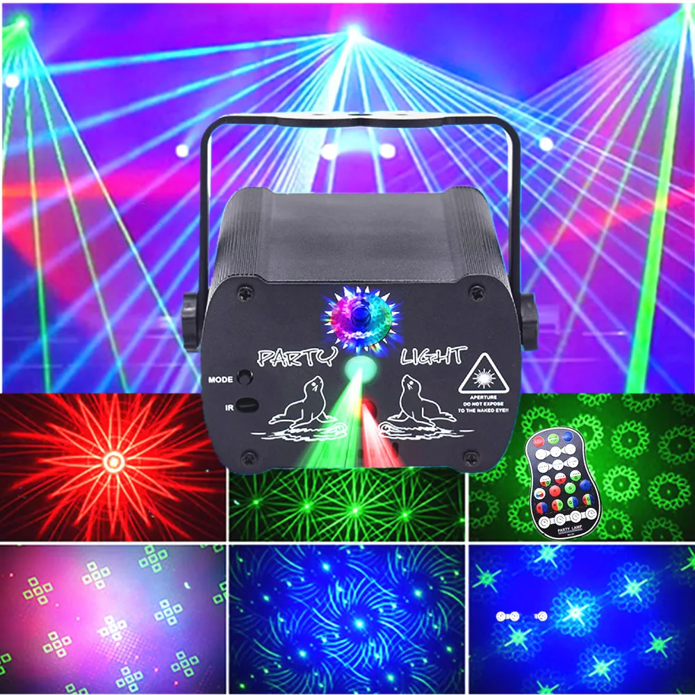 

DJ Disco stage party lights Remote control voice controlled laser RGB strobe light projector Home Christmas Halloween decoration