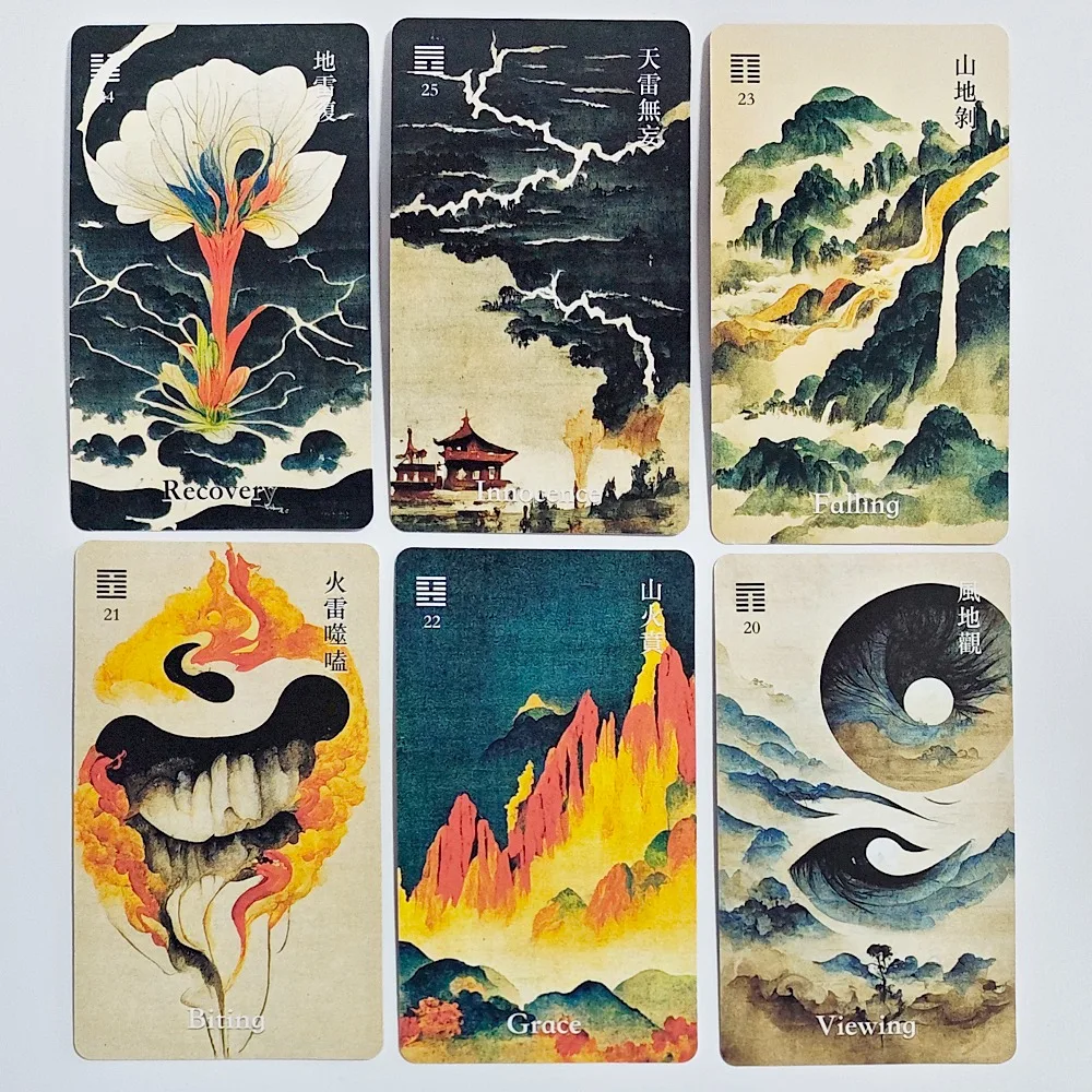 64Cards I-Ching Oracle Deck Traditional Ink Art Style Chinese Divination Tool for Spiritual Guidance and Meditation 10.3*6cm