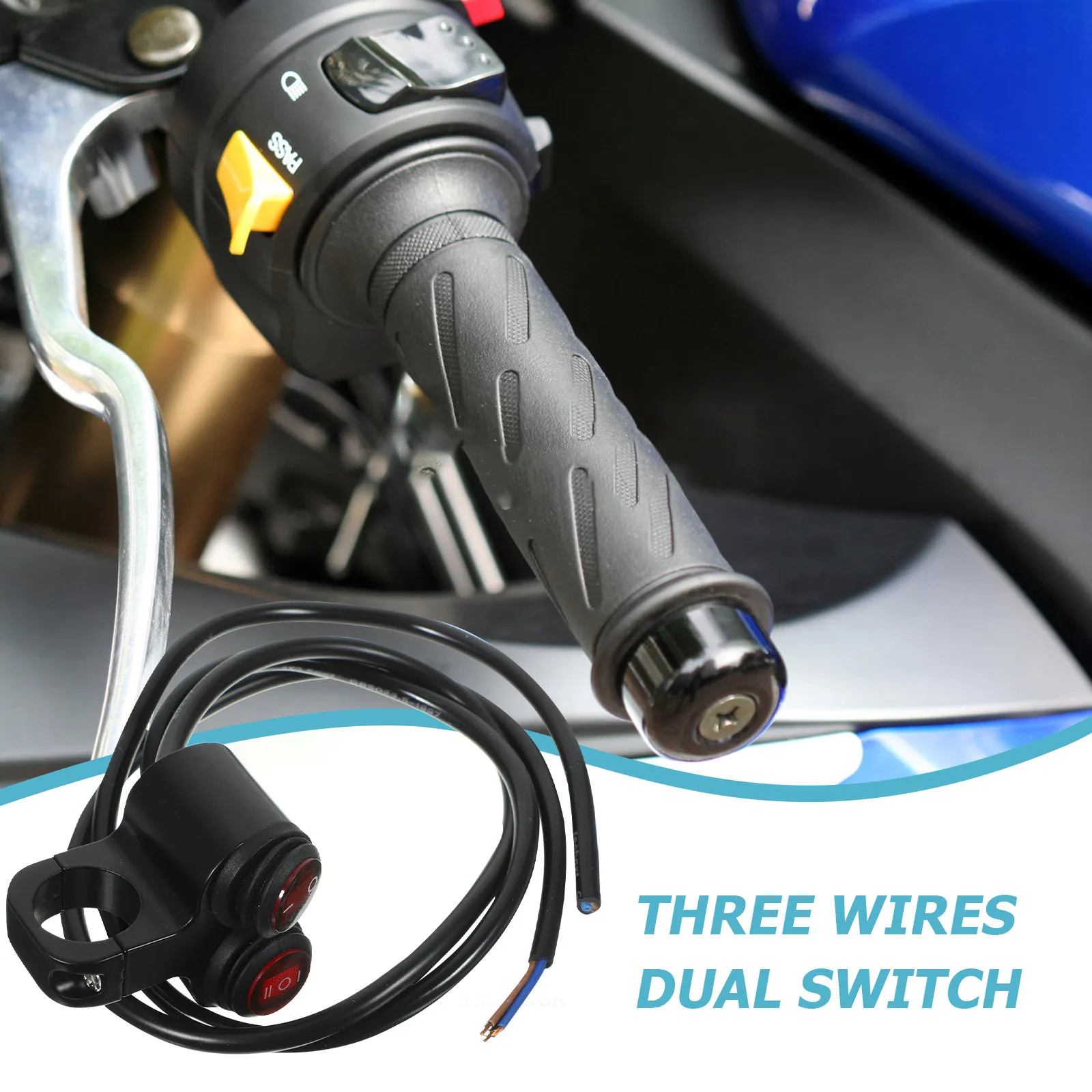 12V Motorcycle Handlebar Light Switch Push Button Illuminated Dual Waterproof Toggle Switch with 55Cm Line for Motorbike Fog