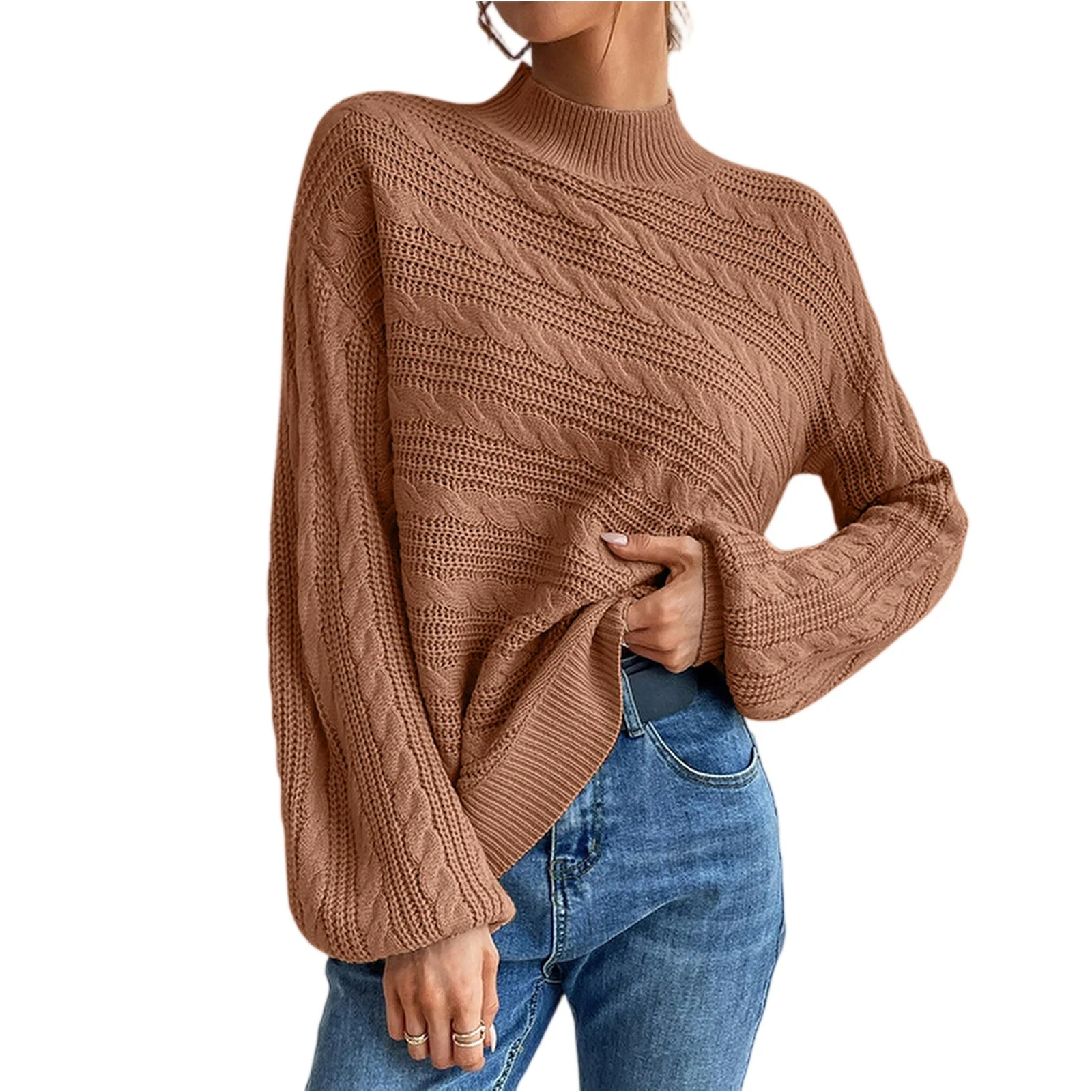 Top Mujer Women'S Loose Solid Color Pullover Cable Sweater Ropa De Mujer Winter Clothes Woman Roupas Feminina SuéTer Mujer