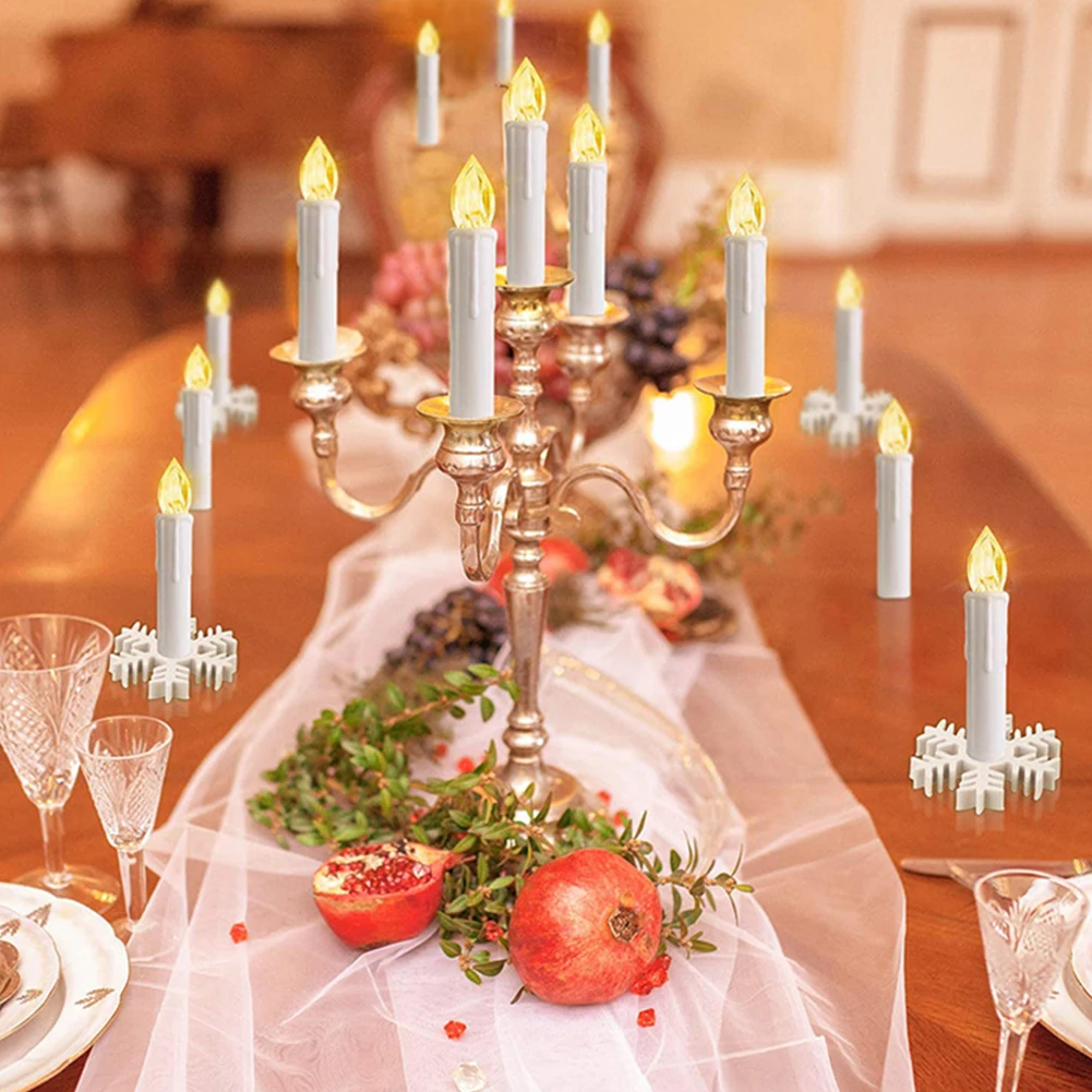 10PCS Mini Dimmable Electric Fake Wax Light with Clips Christmas Tree Decor Christmas Tree Candles for Stick Candlestick/Wreath