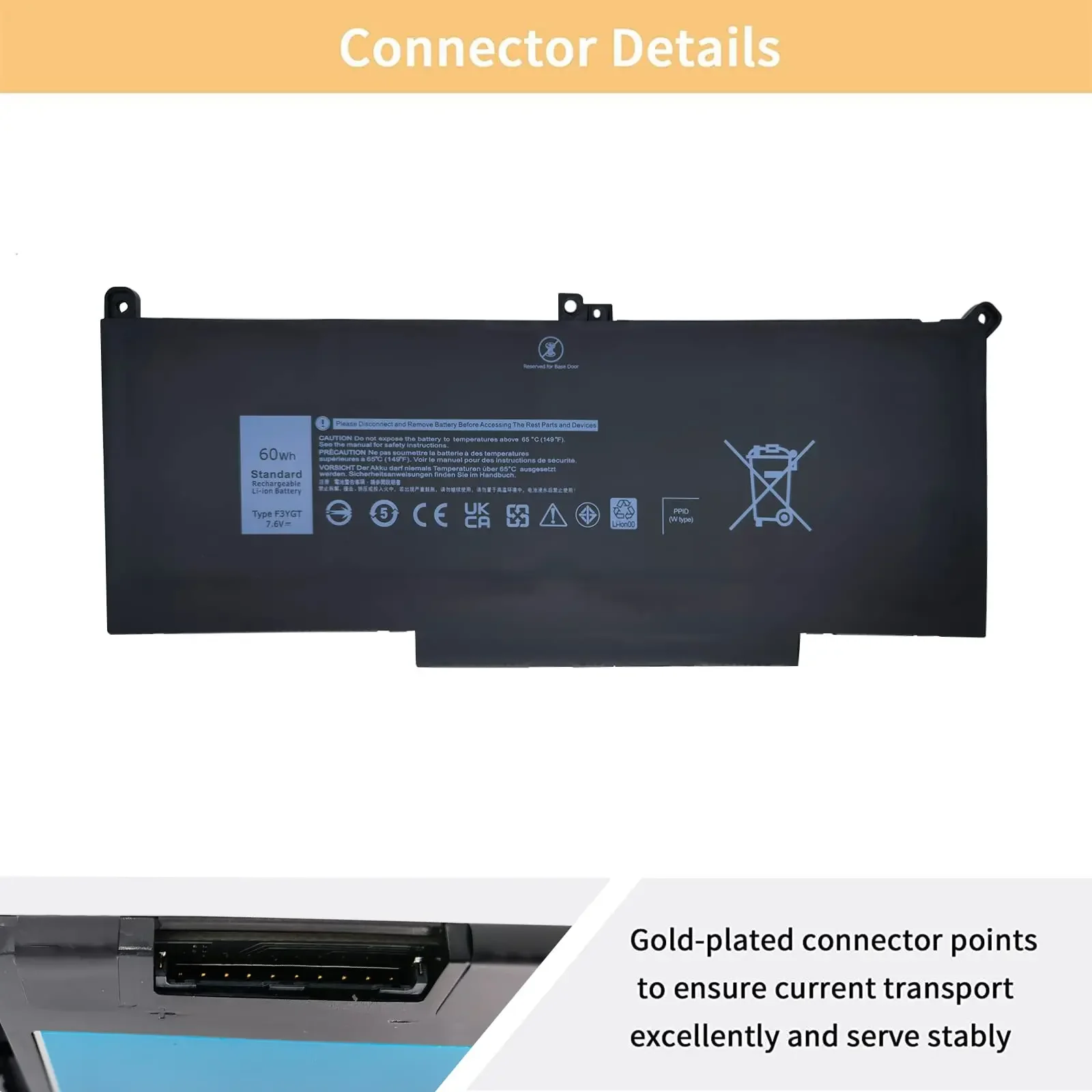 60WH F3YGT 2X39G Laptop Battery for Dell Latitude 12 7480 7490  E7480 E7490 7000 7280 7290 13 7380 7390 P29S002 E7280 P73G001