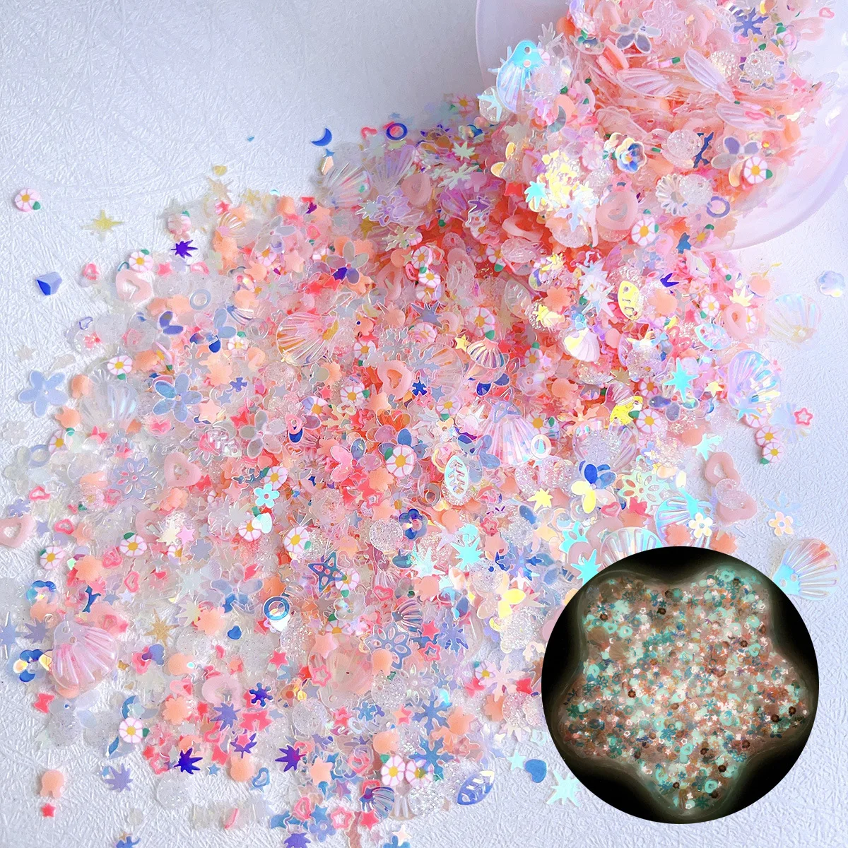 1Pcs 10g Hot Luminous Mixed Soft Clay Sequins Fairy Nail Charms DIY Nails Glitter Filler For Manicure Handcraft Accessories