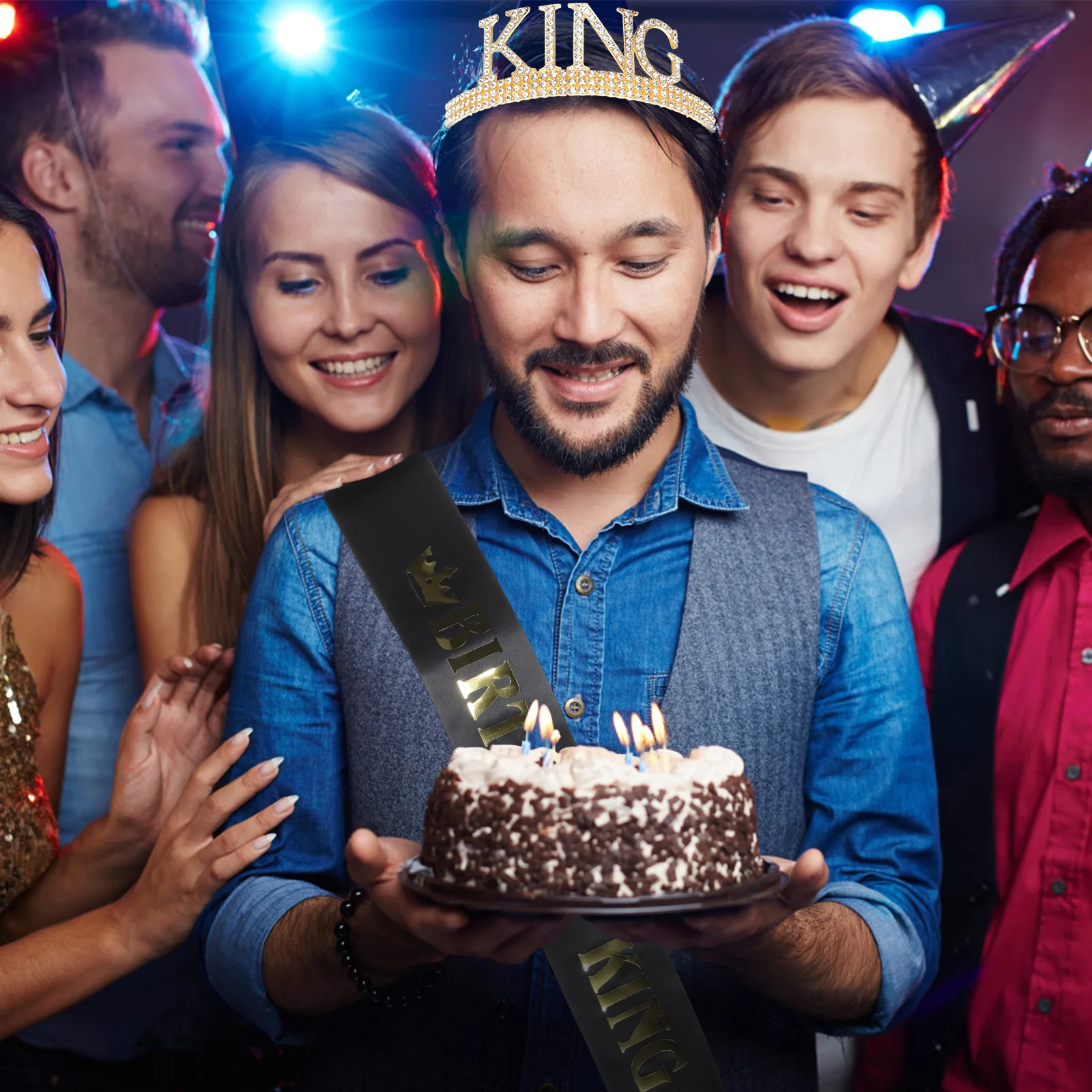 

1 set 1 Set Crown Headdress Set Rhinestone King Crown For Men Birthday Costume Cosplay Prom Accessories Party Decor Headpiece