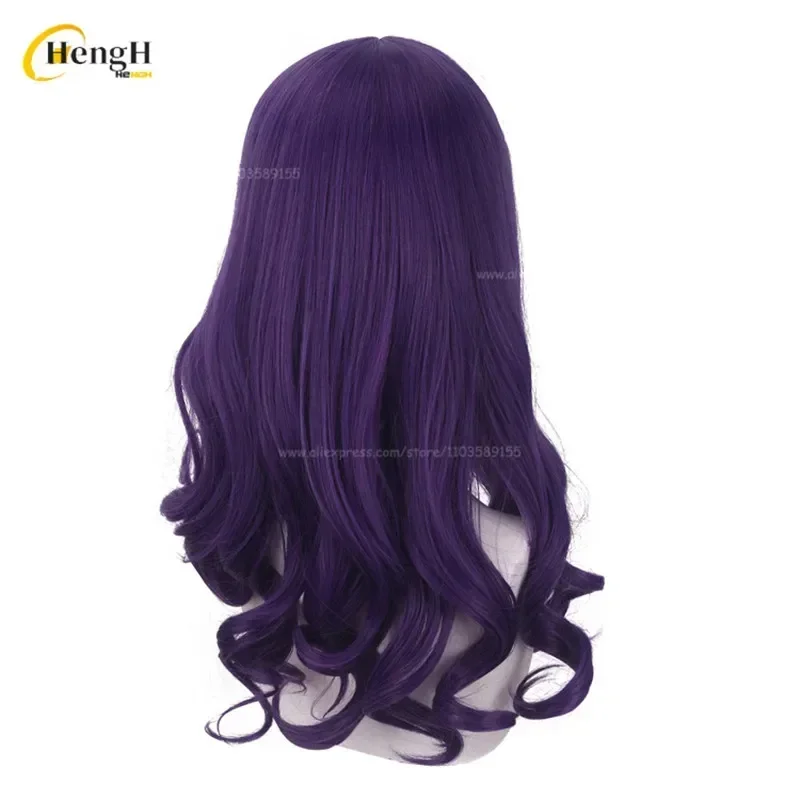 In Stock Anime Synthetic EVA Katsuragi Misato Katsuragi 55cm Long Purple Wavy Hair Cosplay Wig Heat Resistant Hair Party Wigs