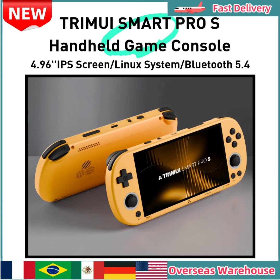 TRIMUI SMART PRO S Handheld Game Console 4.96''IPS Screen Game Player Hall Joystick RGB Lighting Retro Handeheld Console Gifts