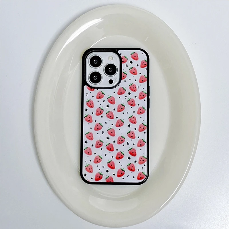 Y2k الكورية INS الحلو فتاة القلب الوردي الفراولة جراب هاتف آيفون 17 برو ماكس الهواء 16 15 14 12 13 11 برو ماكس زائد مكافحة السقوط غطاء