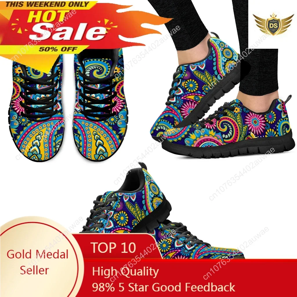 Brand Bohemia Mandala Flower Print Casual Sneakers For Women Comfortable AF Flat Shoes Femme Lace Up Zapatos