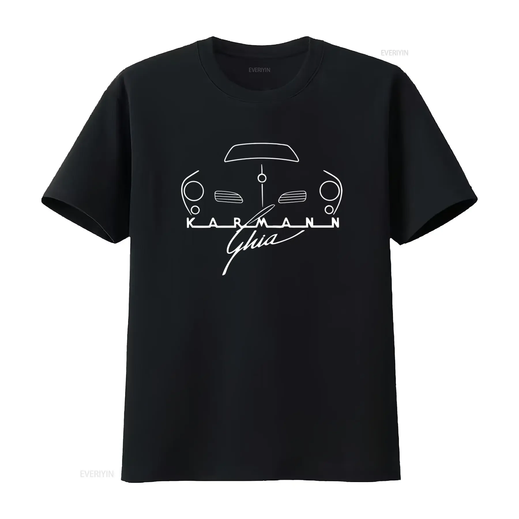 Camiseta estilosa Karmann Ghia Front Silhouette Script com 5 opções de cores para amantes de carros, roupas de designer vintage lavadas, casuais
