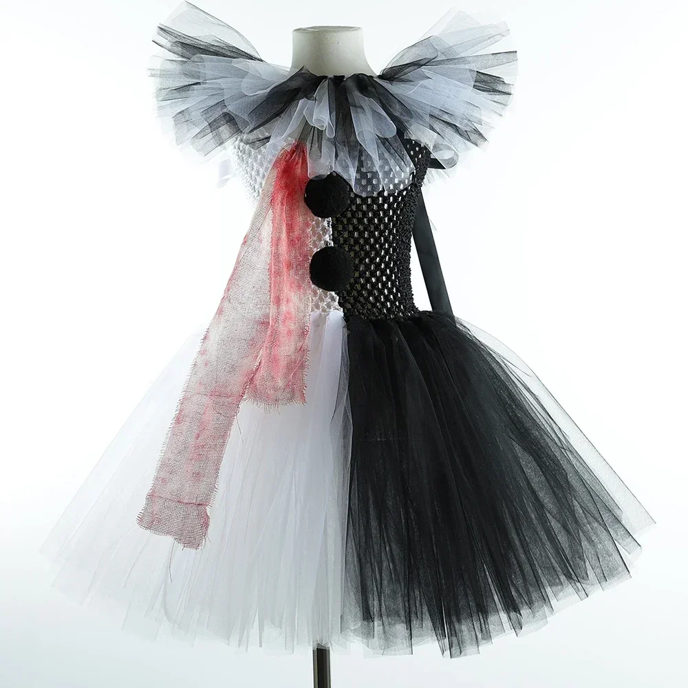 Costume de clown Monténégro pour filles, robe de tutu de paupières d'Halloween, olympiques effrayants pour enfants, fête de carnaval, tenue d'horreur, vêtements pour enfants, 12T